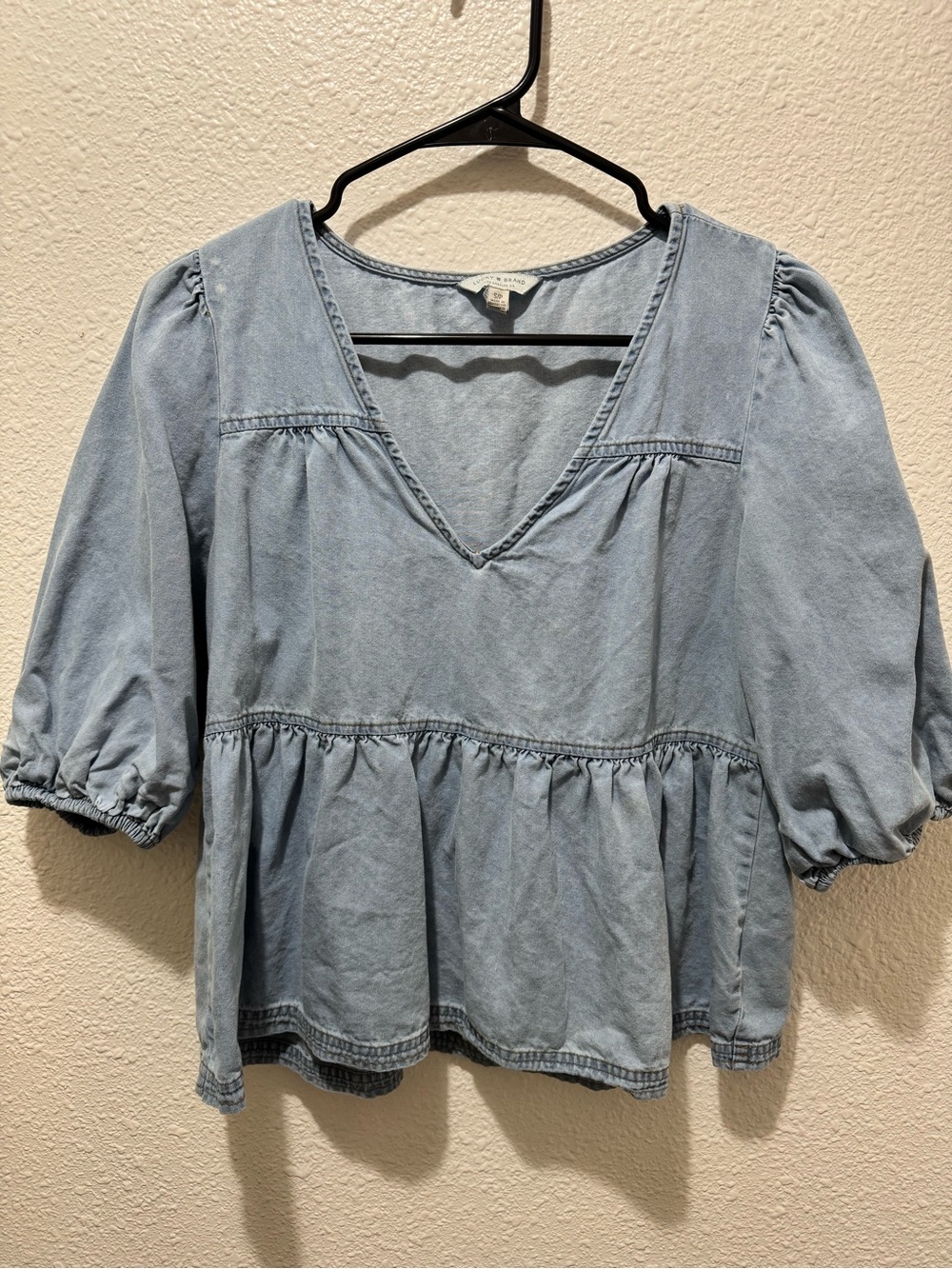 Lucky Brand Light Blue V-Neck Peplum Denim Tunic